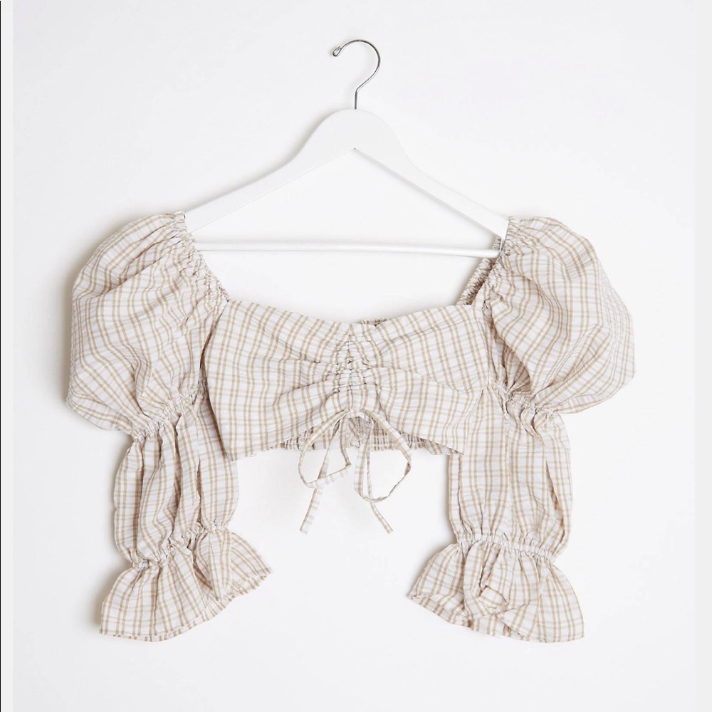 ASOS DESIGN seersucker crop top in white and beige size 2